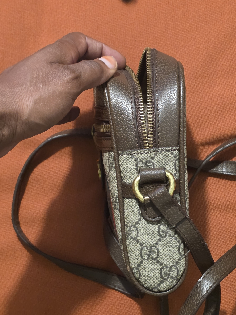 Gucci Brown GG Supreme Crossbody Bag with Web Stripe - Picture 7 of 15